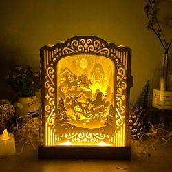 pop-up card 3d santa claus reindeer rides - paper cutting for christmas - xmas 3d card - merry christmas paper cut templ