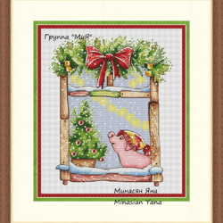 little piggy cross stitch pattern, cute animal cross stitch chart, christmas cross stitch, funny cross stitch, pdf file
