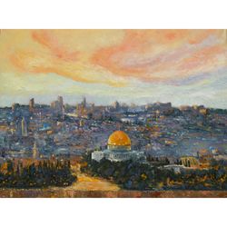 Jerusalem Painting Cityscape Original Art Impressionist Art Impasto Painting Israel Painting Sunset Painting 24"x32"