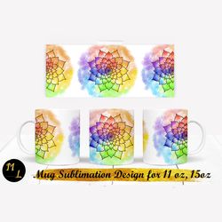 Mandala Mug sublimation,Rainbow Mug design, 11 oz sublimation