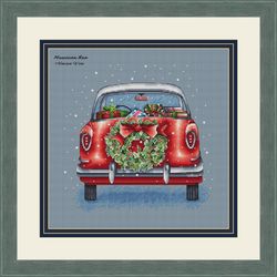 christmas car cross stitch pattern, red car cross stitch chart, christmas wreath cross stitch, funny cross stitch, pdf
