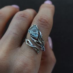 sterling silver aquamarine ring, adjustable ring