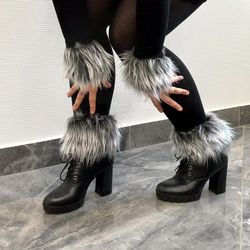 Cuffs on wrists and ankles made of faux fur. Grey, black, beige fur cuffs for fancy dress wolf, husky, lioness, cat.