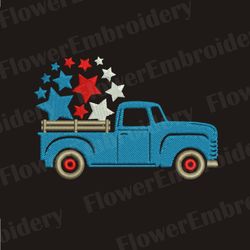 Patriotic truck embroidery USA embroidery designs Truck with stars embroidery Independence Day design Embroidery flag