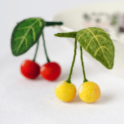 Handmade Felted Red Cherries Brooch - Original Jewelry Gift for Teacher - Unique Wool Jewelry