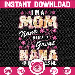 i'm a mom nana and a great nana nothing scares me png, nothing scares me png, mothers day png, digital download
