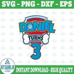 personalized name paw patrol custom logo with name and age svg png, paw patrol birthday party, party supplies