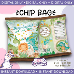 Baby Shower Dinosaur Chip Bag, Instant Download, not editable