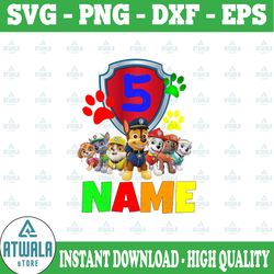 paw patrol birthday png- boy's paw patrol birthday png- paw patrol personalized name and age