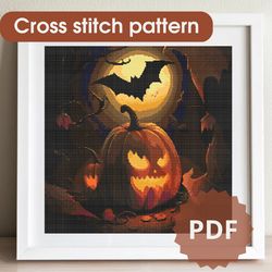 Halloween cross stitch pattern, PDF cross stitch chart halloween