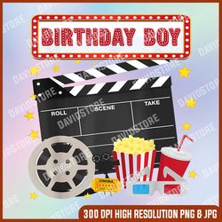 birthday boy crew movie night theme matching party png, png high quality, png, digital download