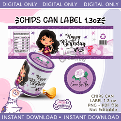 Mexican singer Party Chips Can 1.3oz Snack Labels & Wrap, digital File Printable, Chip Can Label, not editable