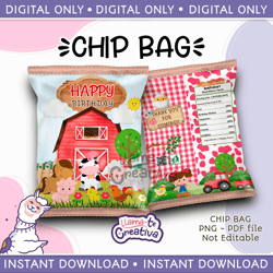 Farm Girl Chip Bag, Printable Birthday party, Instant Download, not editable