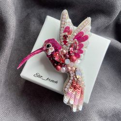 Handmade hummingbird brooch