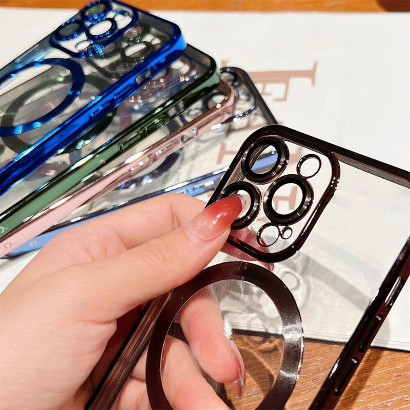 Apple iPhone 14 13 12 11 Pro Max Xr Clear Case Slim Plating Mag Safe Cover (4).jpg