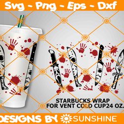 Killer Bloody Knife Starbucks Cold Cup SVG, Halloween Svg, Bloody Knife svg, Full Wrap for Starbucks Svg