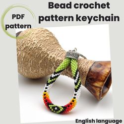 Bead crochet pattern, PDF pattern, Pattern keychain, Ethnic green keychain pattern