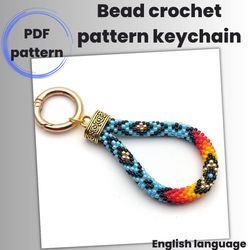 Bead crochet keychain pattern, PDF pattern blue keychain, Pattern ethnic keychain, Beaded keychain pattern