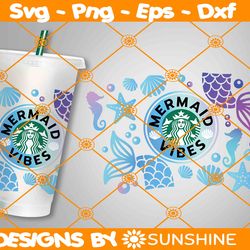 Mermaid Tail Starbucks Cup svg, Mermaid Svg, Summer Vibes SVG, Full Wrap for Starbucks Svg, File For Cricut