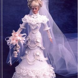 Wedding Dress Crochet pattern PDF- Fashion doll Barbie Bridal Gown Crochet- crochet vintage pattern - Doll dress pattern