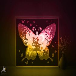 fairy shadow box svg template, butterfly fairytale papercut lightbox cricut svg, 3d layered paper cut light box dxf pape