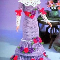 crochet pattern PDF for Fashion doll Barbie - Afternoon walk dress- crochet vintage pattern-Doll gown pattern