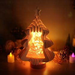 christmas tree with santa claus reindeer rides popup 3d - merry christmas pop up 3d svg - xmas paper cutting template sv