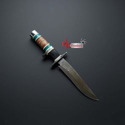 skinner knife custom handmade damascus steel bowie hunting knife with leather sheath hunting knife hand forged mk3335m