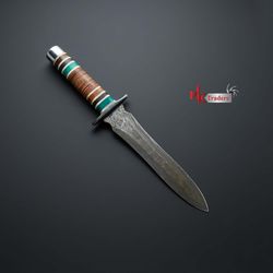 custom handmade damascus steel dagger hunting knife with leather sheath hand forged knife gift knife mk3838m