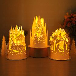 Combo 3 Items Paper Cut Lamp For Christmas - DIY Paper Cut Lamp - Merry Christmas SVG Files - Christmas Paper Lanterns