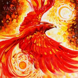 Phoenix Oil Painting Textured Phoenix Original Art Bird Phoenix Artwork Handmade. MADE TO ORDER