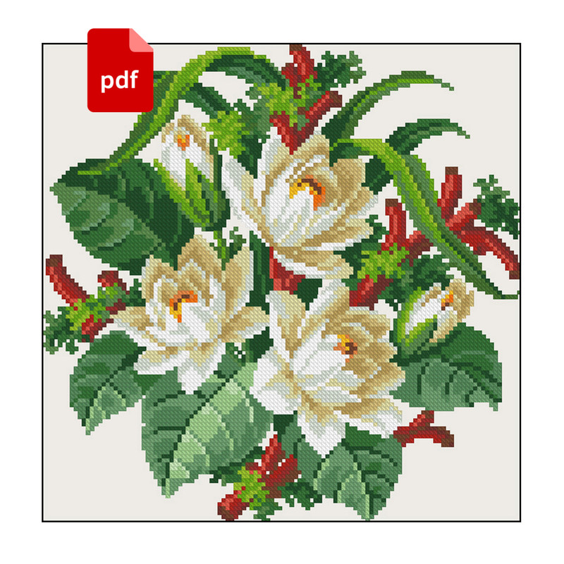 Vintage Lilies Bouquet Reconstructed Cross Stitch Scheme 3