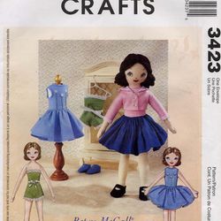 McCall's 3423 Sew patterns, Betsey Rag Doll, Doll clothes skirt, dress, jacket, petticoat, shoes - Digital download PDF
