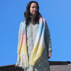 long knitted rainbow scarf. oversized scarf for women. gift for her.