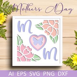 mothers day shadow box svg, mom gift with flowers 3d layered papercut