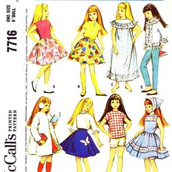 McCall's 7716 Doll clothes patterns for 9" dolls, Barbie's Little Sis SKIPPER, Vintage pattern, Digital download PDF
