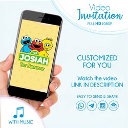 video invitation sesame street, 2nd birthday party card for baby, personalized kid's birthday invitation