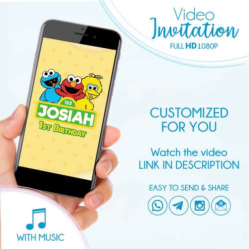 Video Invitation Sesame Street, 2nd Birthday Party Card for Baby, Personalized Kid's Birthday Invitation