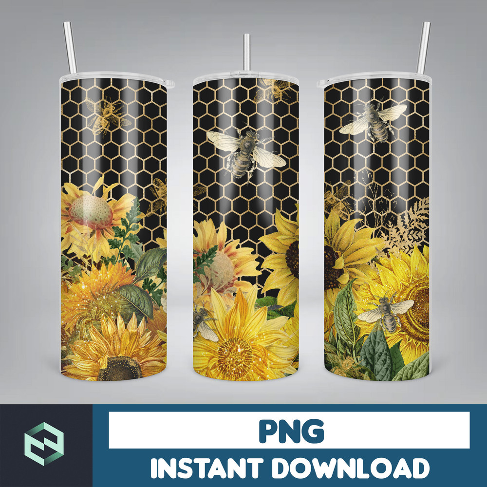 Bee Tumbler Sublimation Design, Honey Bee Sunflowers 20oz Skinny Tumbler Wraps Templates - PNG Digital Download (5).jpg