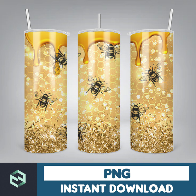 Bee Tumbler Sublimation Design, Honey Bee Sunflowers 20oz Skinny Tumbler Wraps Templates - PNG Digital Download (6).jpg