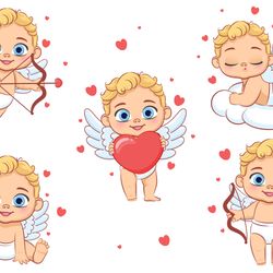 Cute baby cupid with a heart in his hands. EPS. PNG, JPG, 300 DPI.