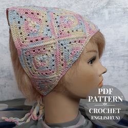 Kerchief crochet pattern, bandana crochet pattern, granny square crochet, crochet motif, square motif crochet.