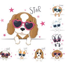 cute dogs with glasses. eps, jpg, png 300 dpi