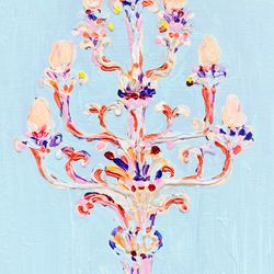 antique candelabrum original mixed  painting  abstract art, fauvism, candelabrum painting galainart wall decor art gift
