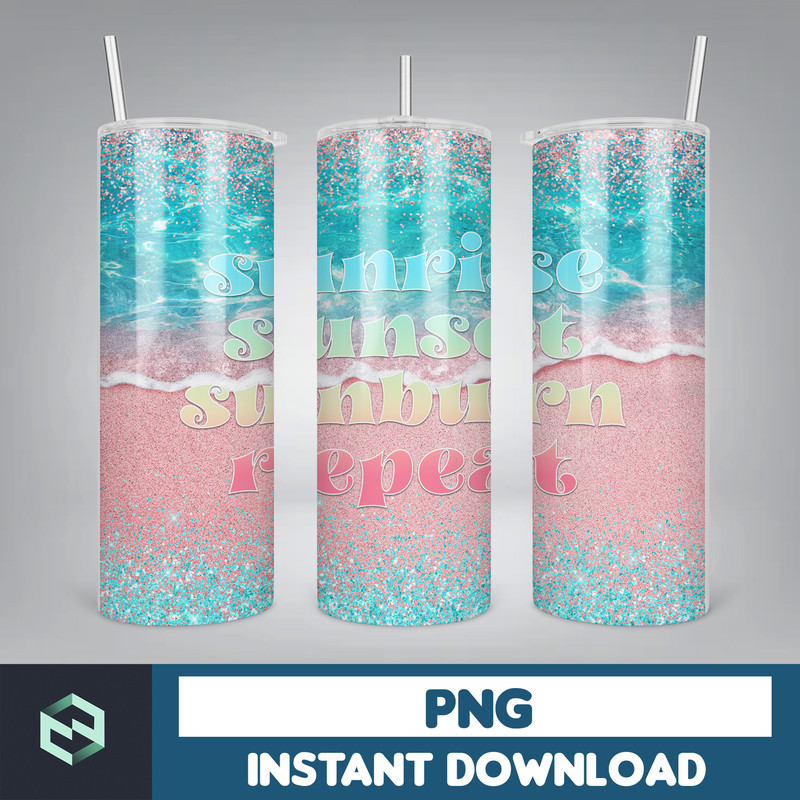 SUMMER THEMED Tumbler, Summer 20 oz skinny tumbler sublimation design Ocean beach sunset Glitter Palm PNG design (11).jpg