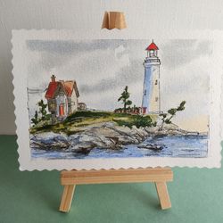 Lighthouse Painting Original Watercolor Art landscape Artwork 4 by 6