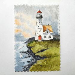 Lighthouse Painting Original Watercolor Art landscape Artwork 4 by 6 watercolor card