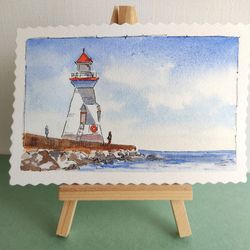 Lighthouse Painting Original Watercolor Art landscape Artwork 4 by 6