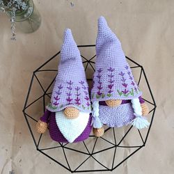 Crochet pattern set lavender gnomes, amigurumi crochet pattern gnome, lavender crochet gnome