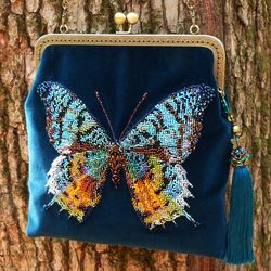 Large Butterfly Beads Embroidery Handmade Crossbody Bag